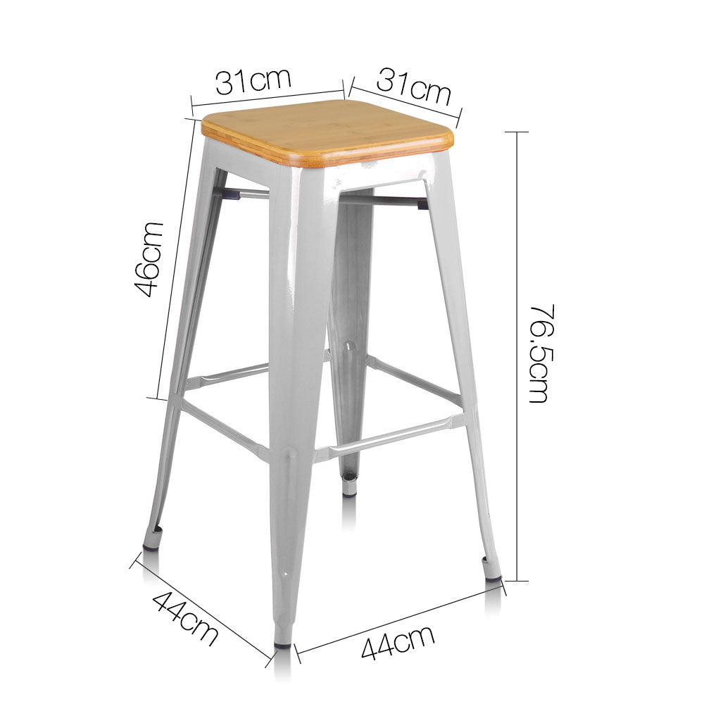 Set of 2 Replica Tolix Bar Stool Bamboo Seat 76cm Metal