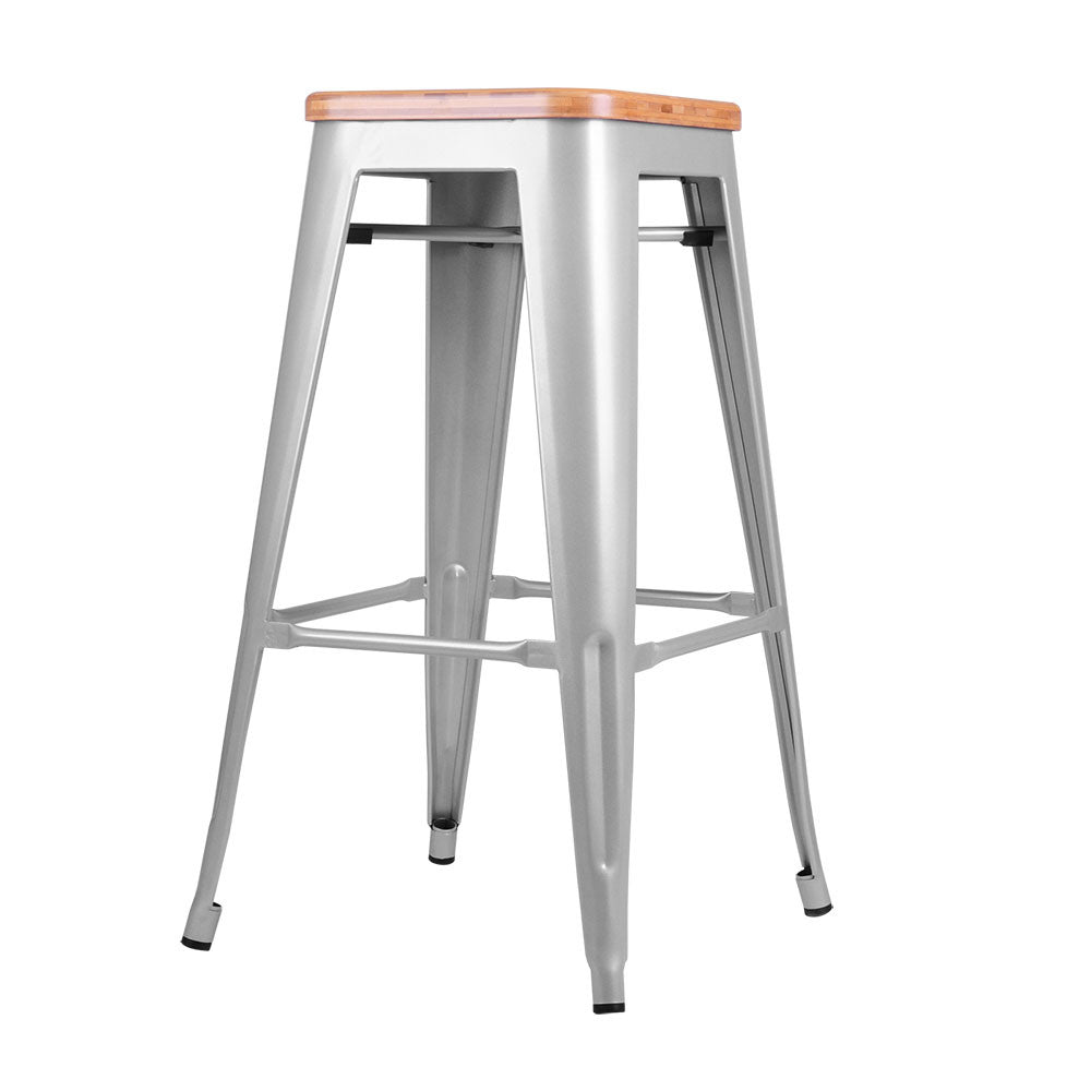 Set of 2 Replica Tolix Bar Stool Bamboo Seat 76cm Metal