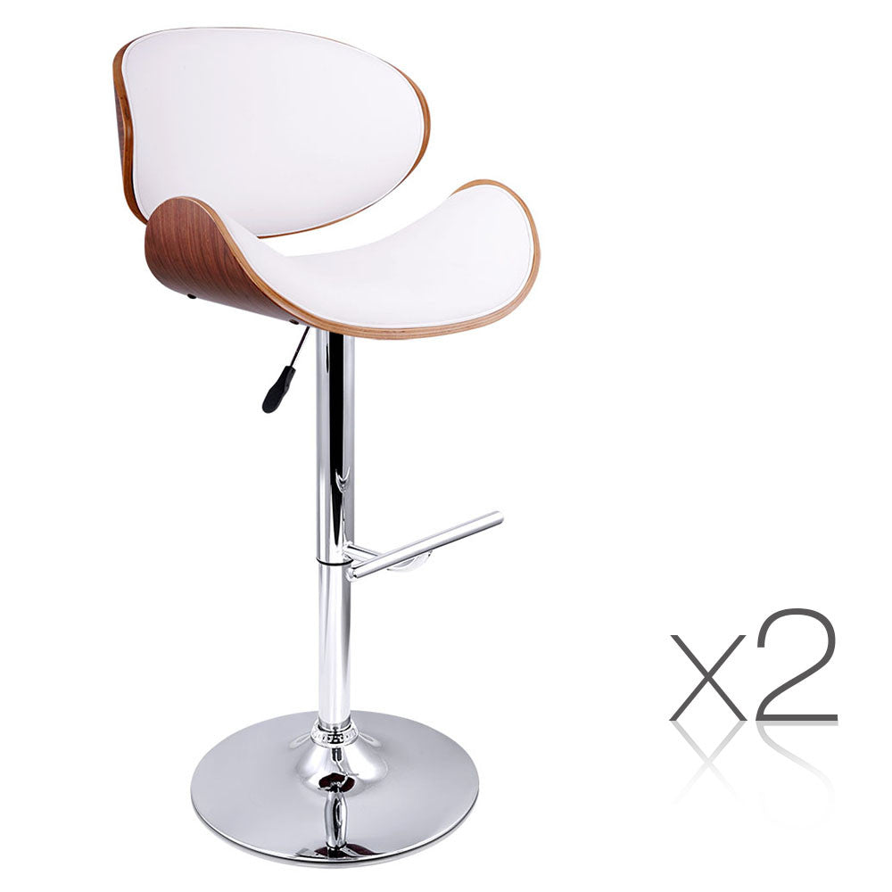 Set of 2 Wooden Kitchen Bar Stool Padded Seat White