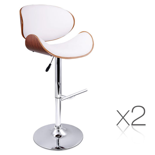 Set of 2 Wooden Kitchen Bar Stool Padded Seat White