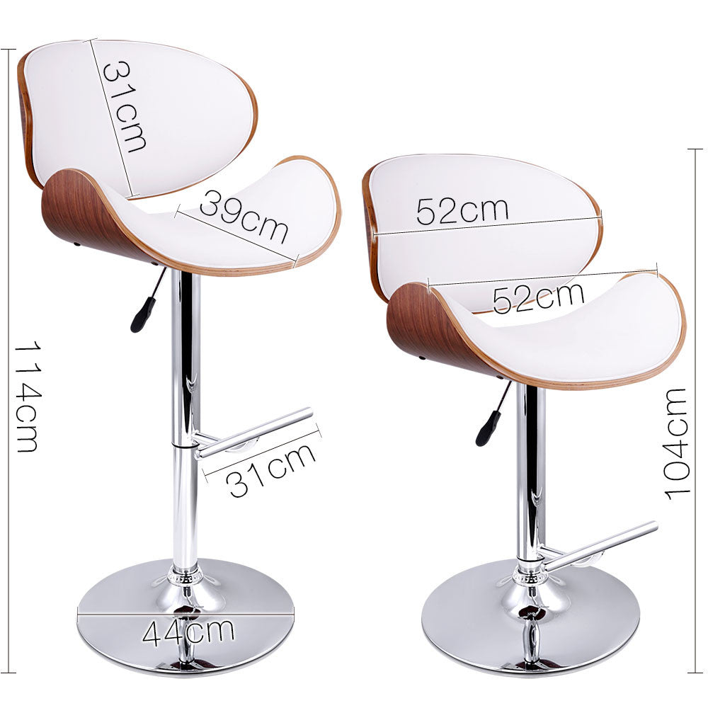 Set of 2 Wooden Kitchen Bar Stool Padded Seat White