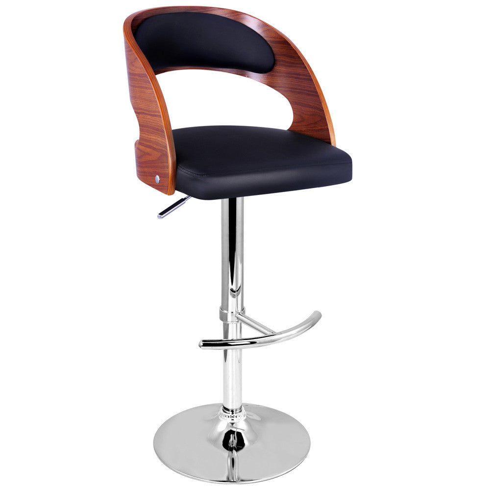 PU Leather Wooden Kitchen Bar Stool Padded Seat Black