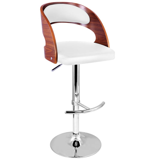 PU Leather Wooden Kitchen Bar Stool Padded Seat White