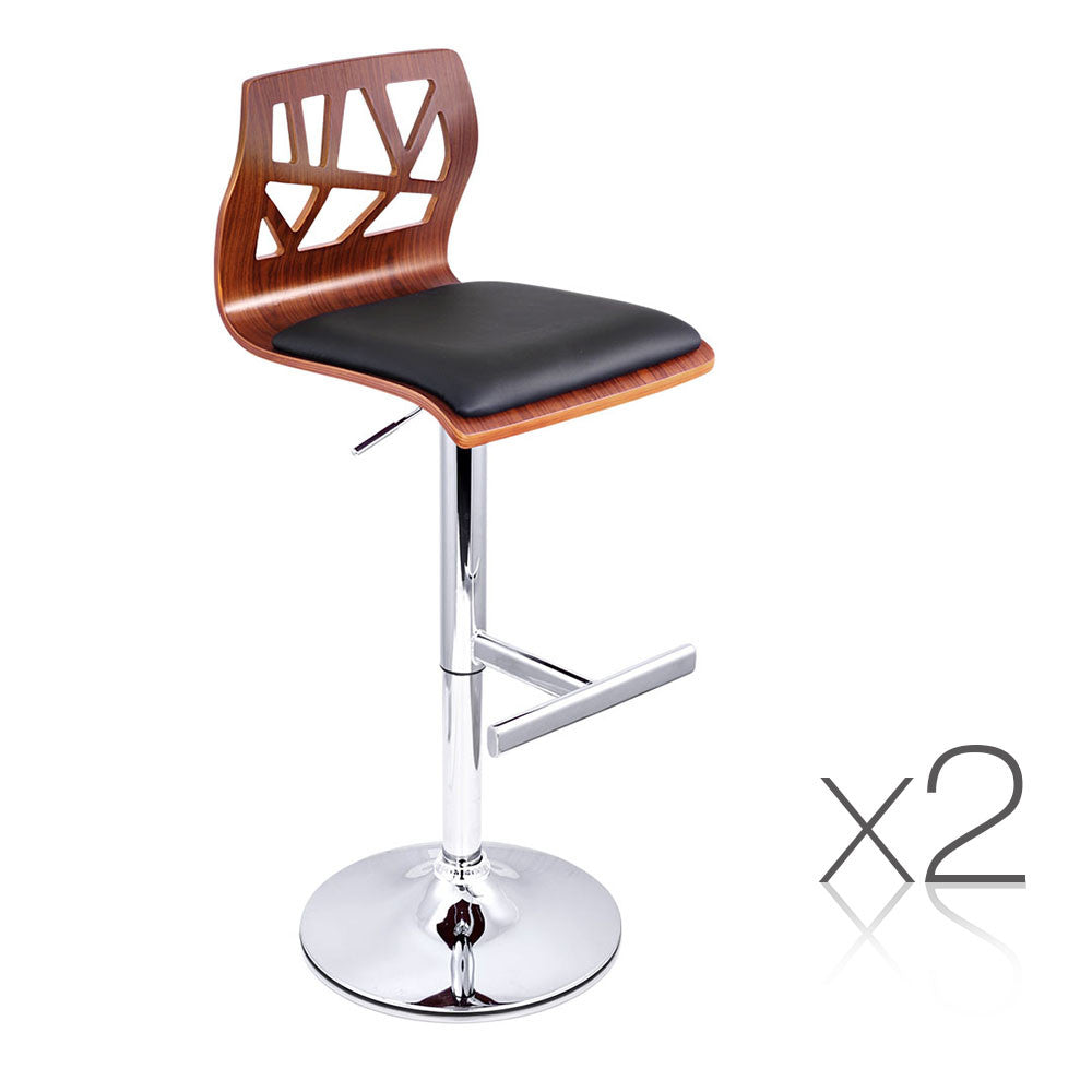 Set of 2 PU Leather Wooden Kitchen Bar Stool Padded Seat Black