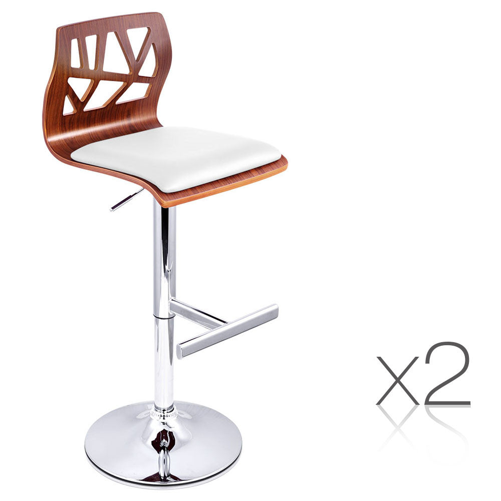 Set of 2 PU Leather Wooden Kitchen Bar Stool Padded Seat White