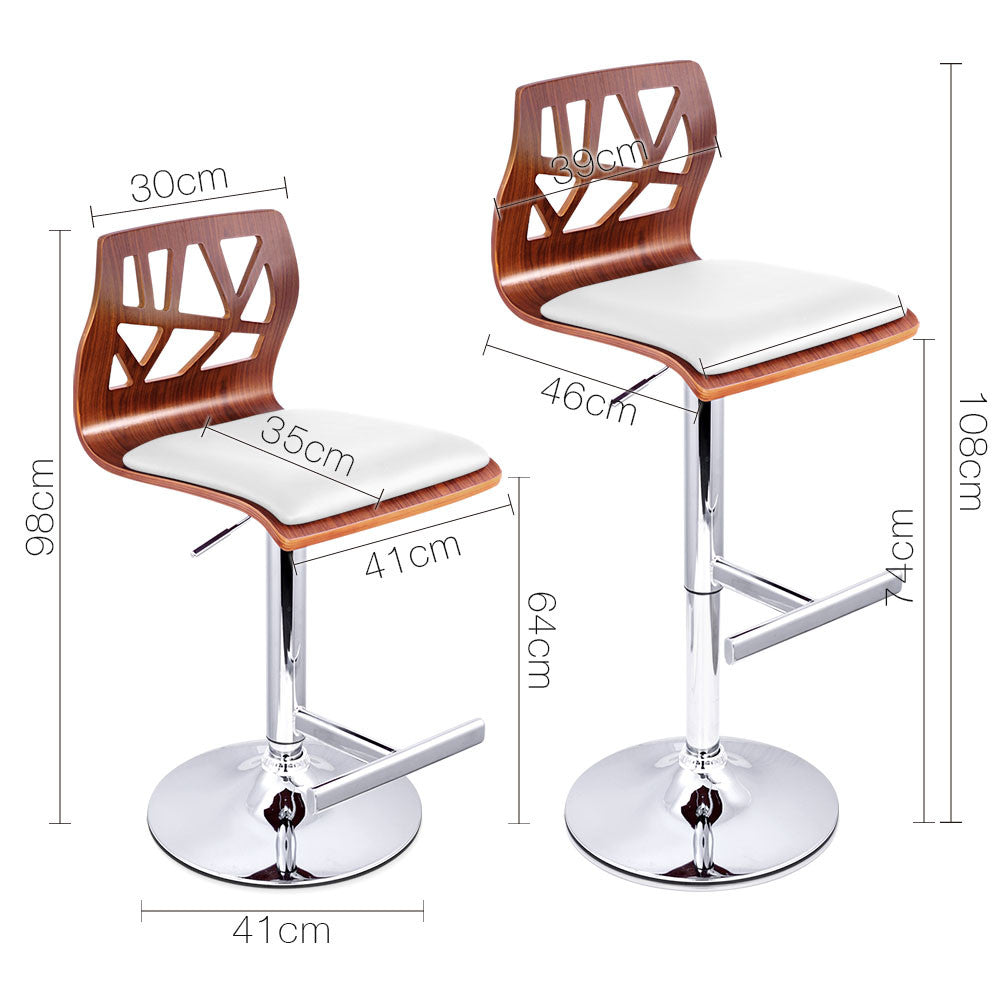 Set of 2 PU Leather Wooden Kitchen Bar Stool Padded Seat White