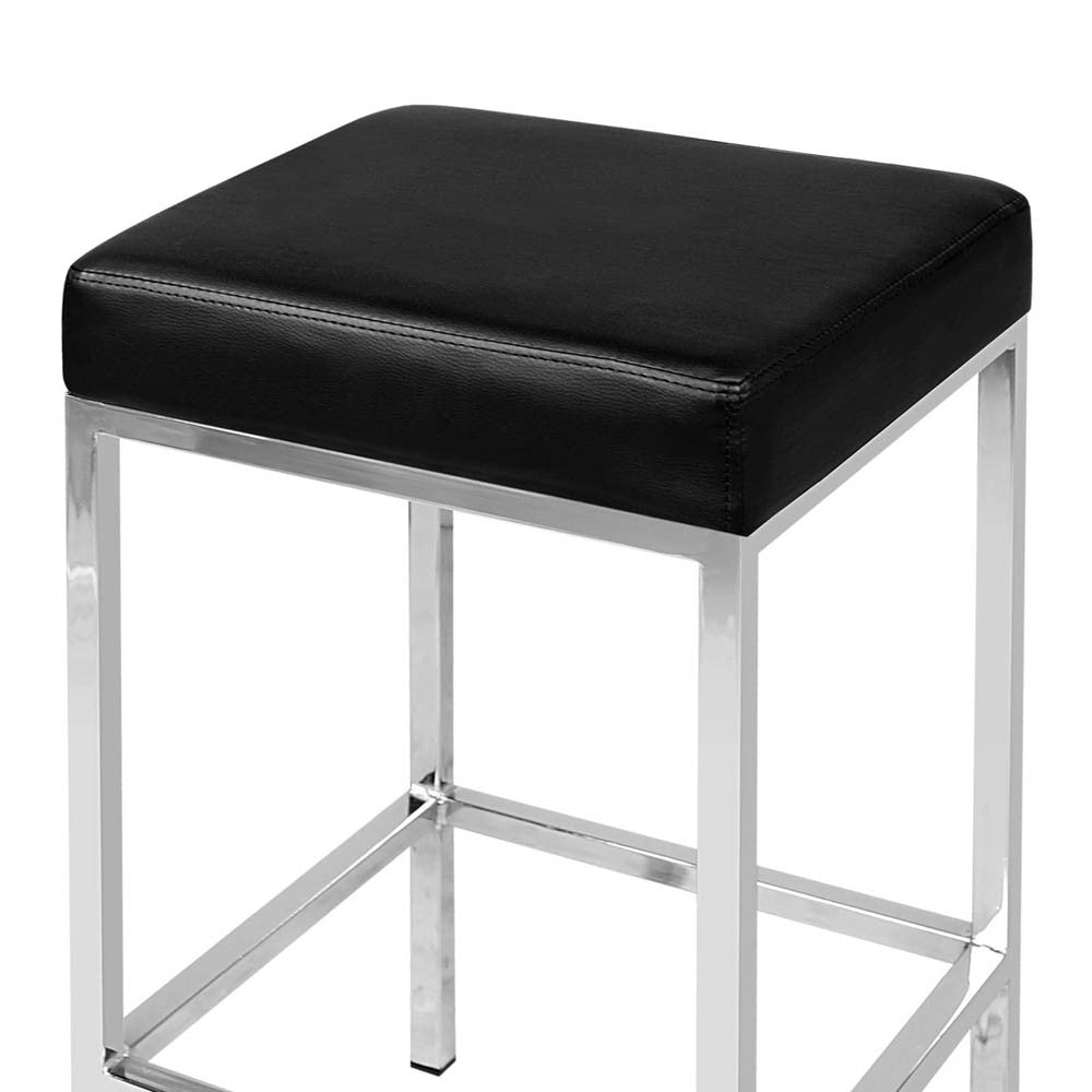 Set of 2 PU Leather Kitchen Bar Stool Black