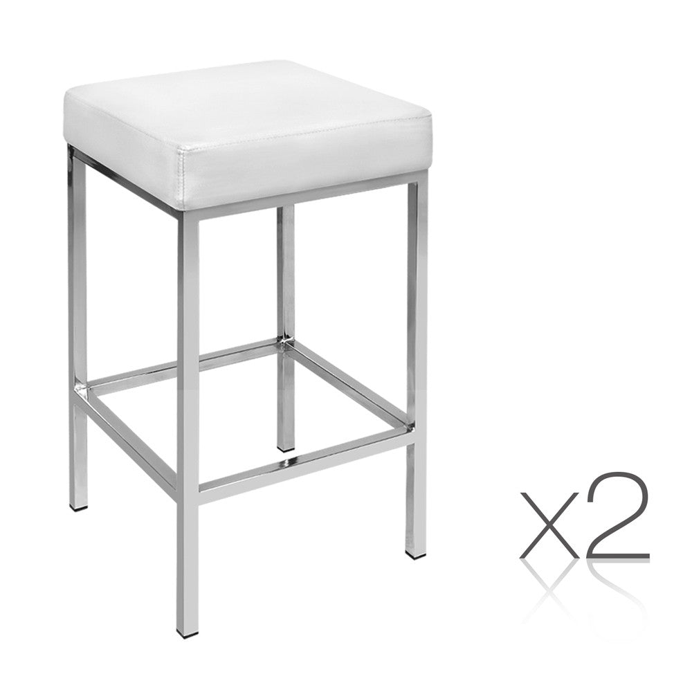 Set of 2 PU Leather Kitchen Bar Stool White