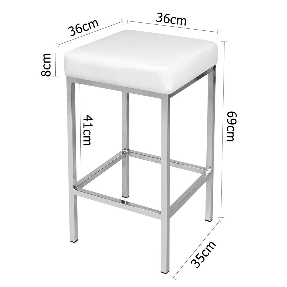 Set of 2 PU Leather Kitchen Bar Stool White