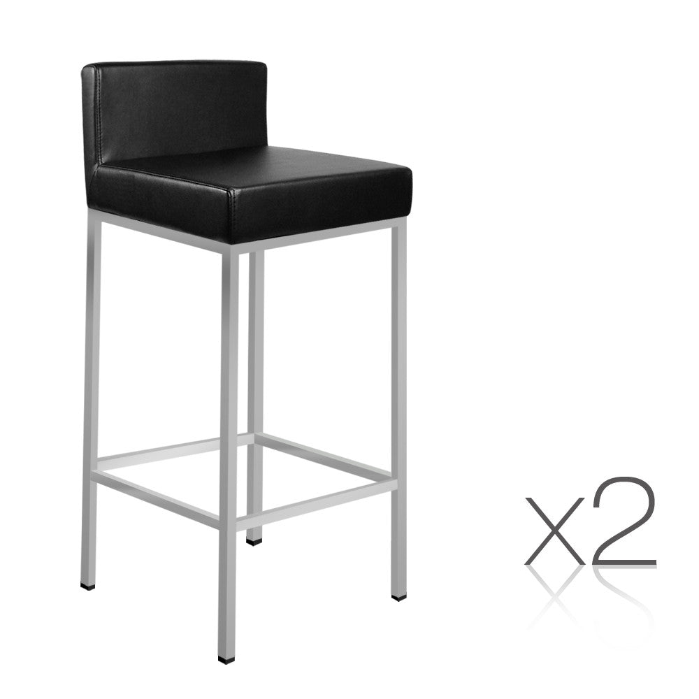 Set of 2 PU Leather Kitchen Bar Stool Black