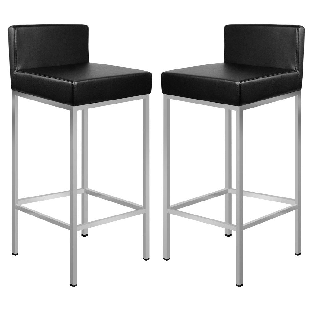 Set of 2 PU Leather Kitchen Bar Stool Black