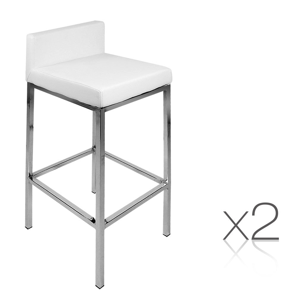 Set of 2 PU Leather Kitchen Bar Stool White