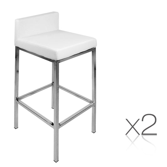 Set of 2 PU Leather Kitchen Bar Stool White