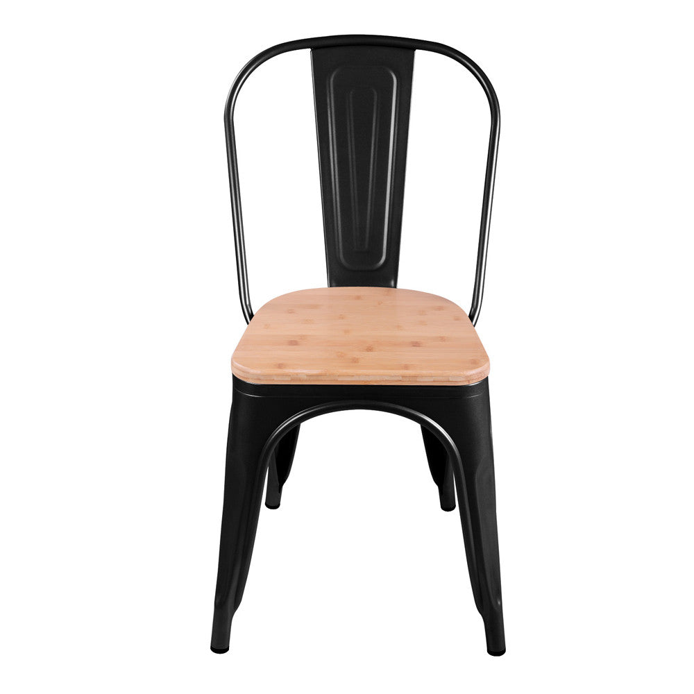 Set of 2 Replica Tolix Dining Metal Chair Bamboo Seat Gloss Black