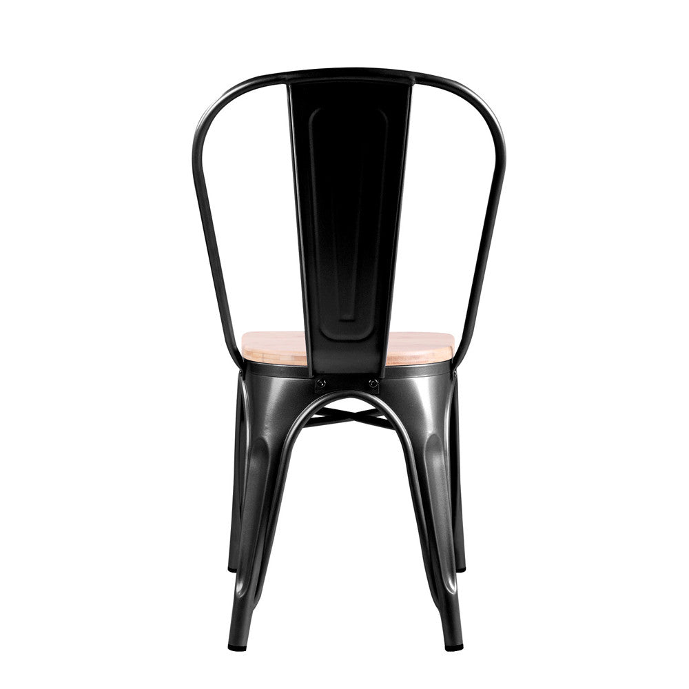 Set of 2 Replica Tolix Dining Metal Chair Bamboo Seat Gloss Black