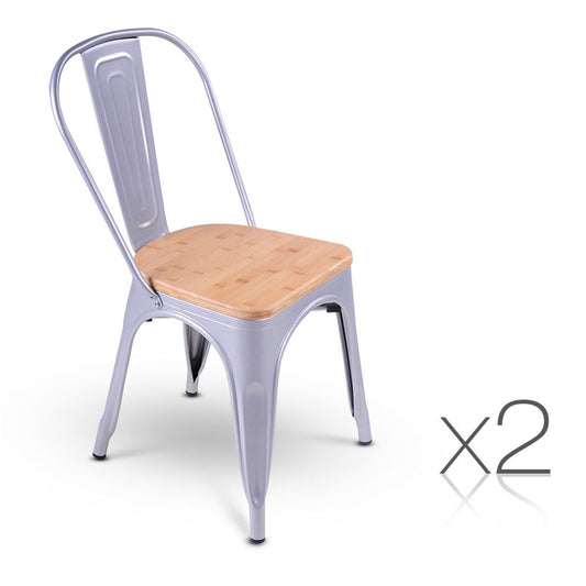 Set of 2 Replica Tolix Dining Metal Chair Bamboo Seat Gloss Metal