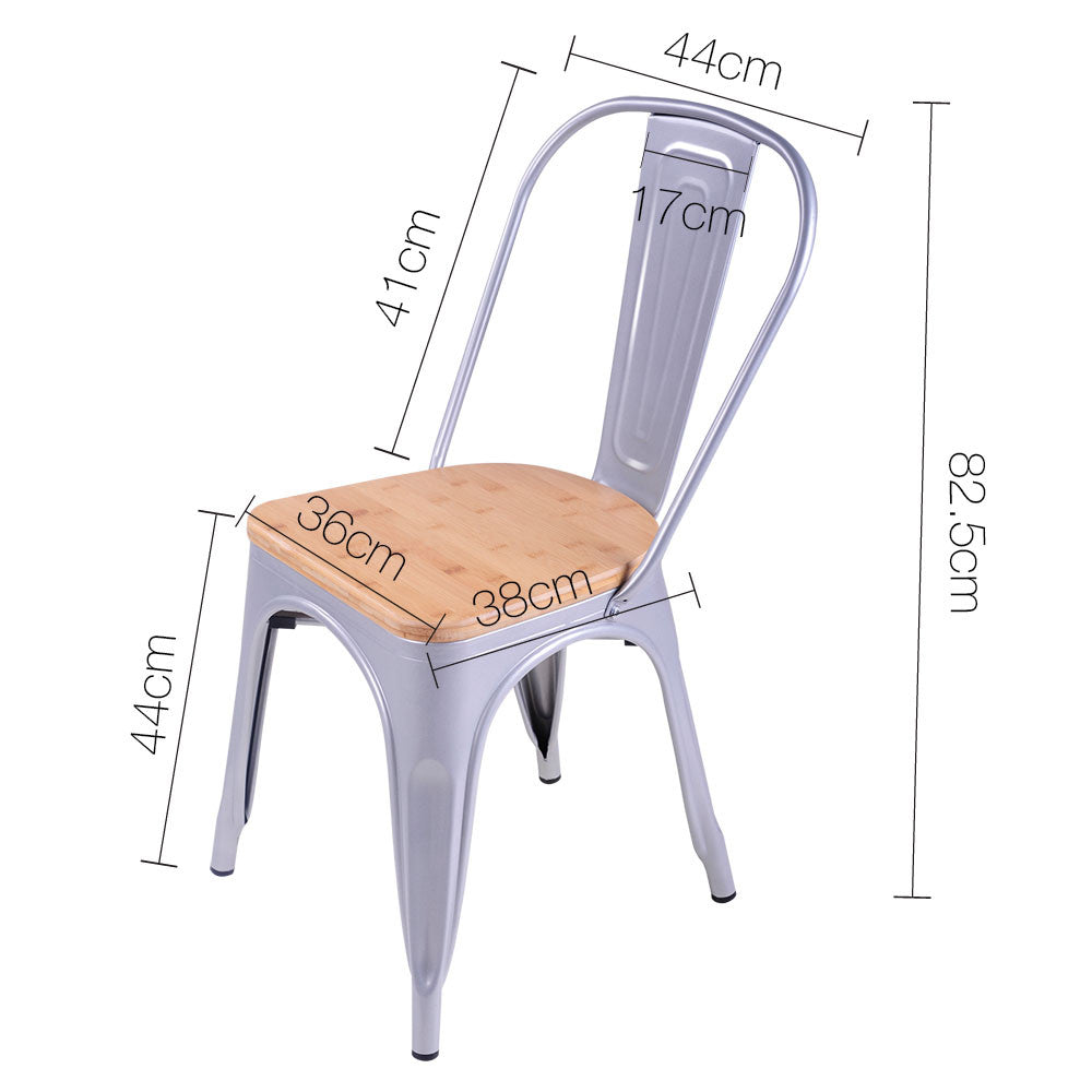 Set of 2 Replica Tolix Dining Metal Chair Bamboo Seat Gloss Metal