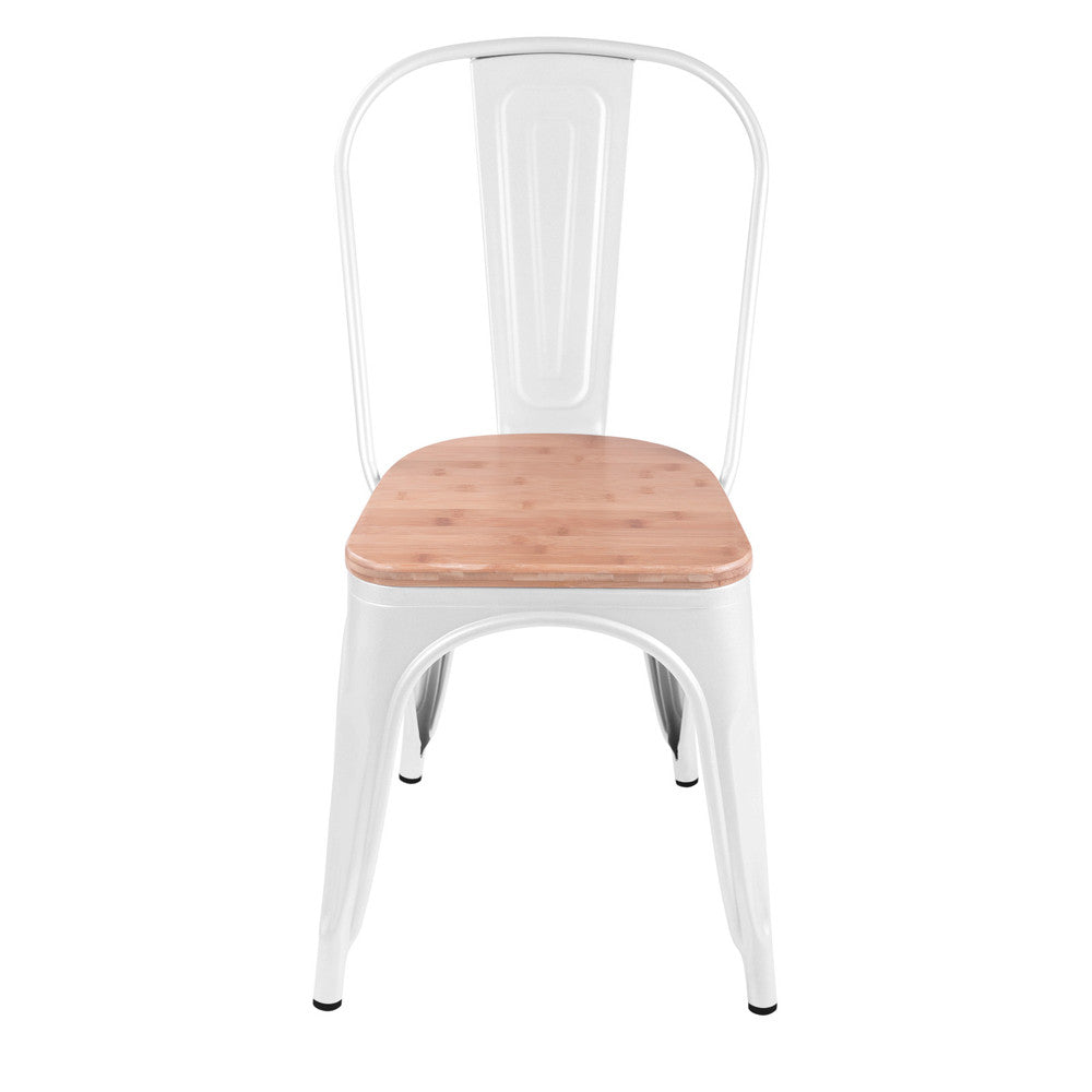 Set of 2 Replica Tolix Dining Metal Chair Bamboo Seat Gloss White