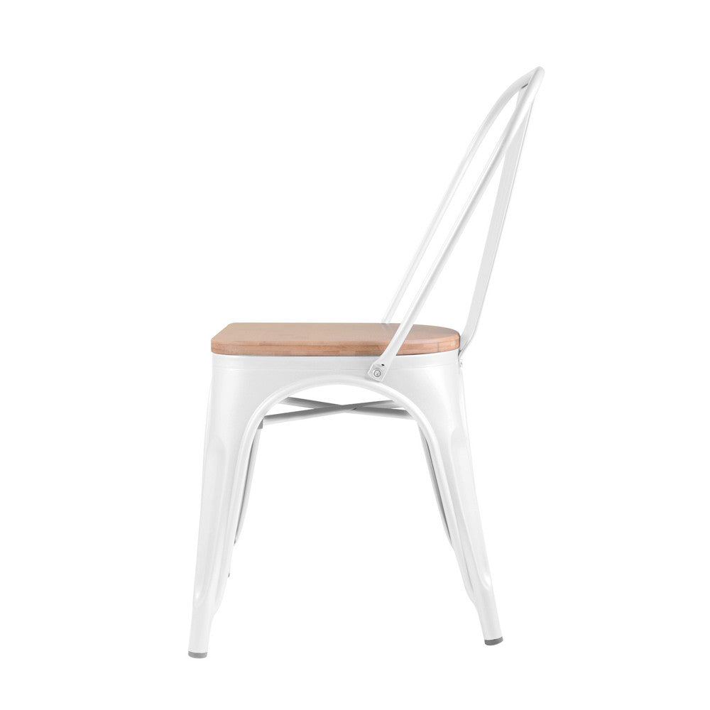 Set of 2 Replica Tolix Dining Metal Chair Bamboo Seat Gloss White