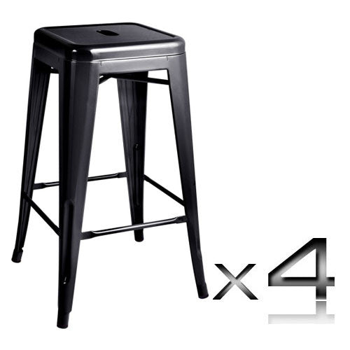 Set of 4 Replica Tolix Kitchen Bar Stool 66cm Black