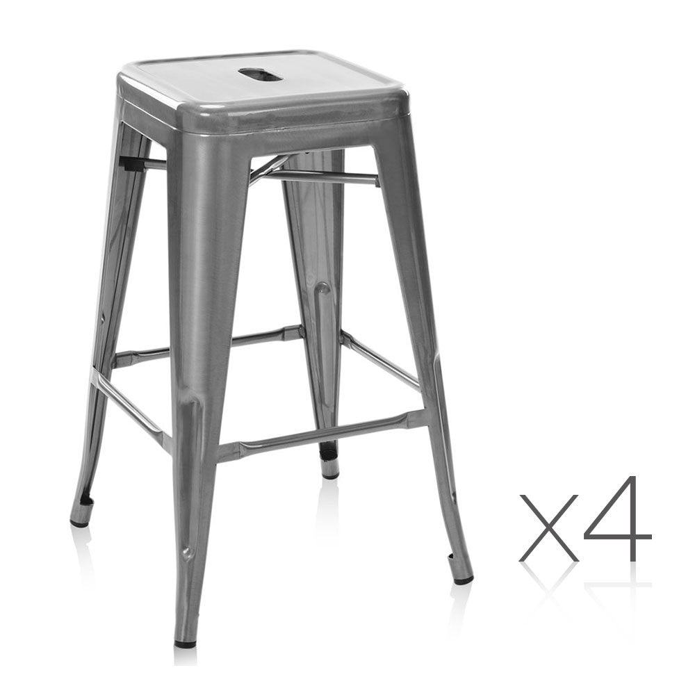 Set of 4 Replica Tolix Kitchen Bar Stool 66cm Metallic