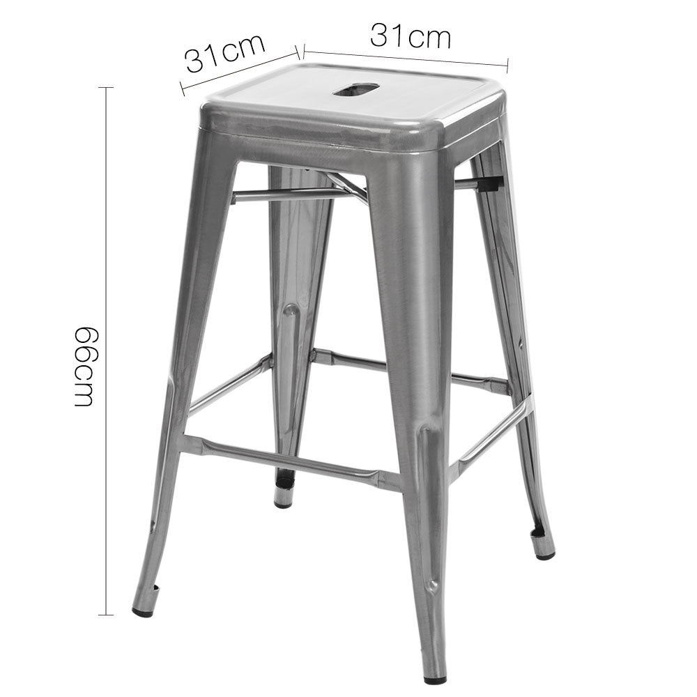 Set of 4 Replica Tolix Kitchen Bar Stool 66cm Metallic