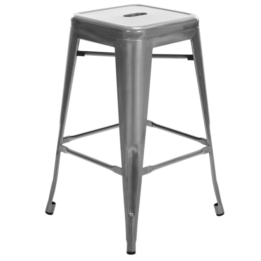 Set of 4 Replica Tolix Kitchen Bar Stool 66cm Metallic