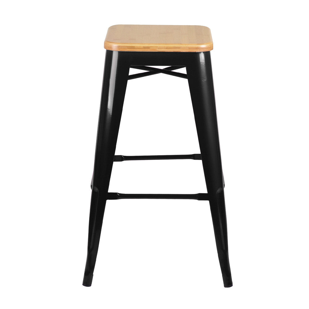 Set of 2 Replica Tolix Kitchen Bar Stool Bamboo Seat 66cm Black