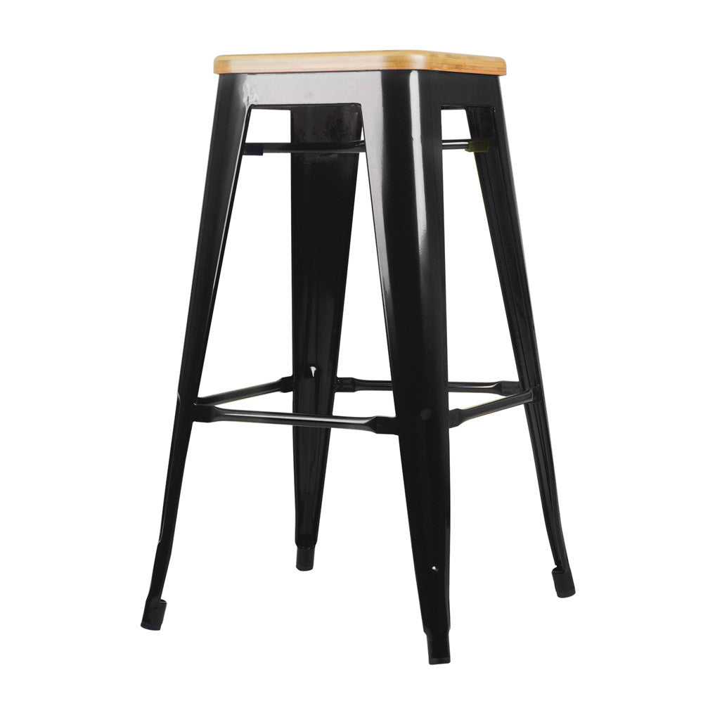 Set of 2 Replica Tolix Kitchen Bar Stool Bamboo Seat 66cm Black