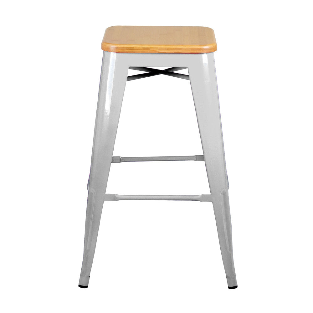 Set of 2 Replica Tolix Kitchen Bar Stool Bamboo Seat 66cm Metal