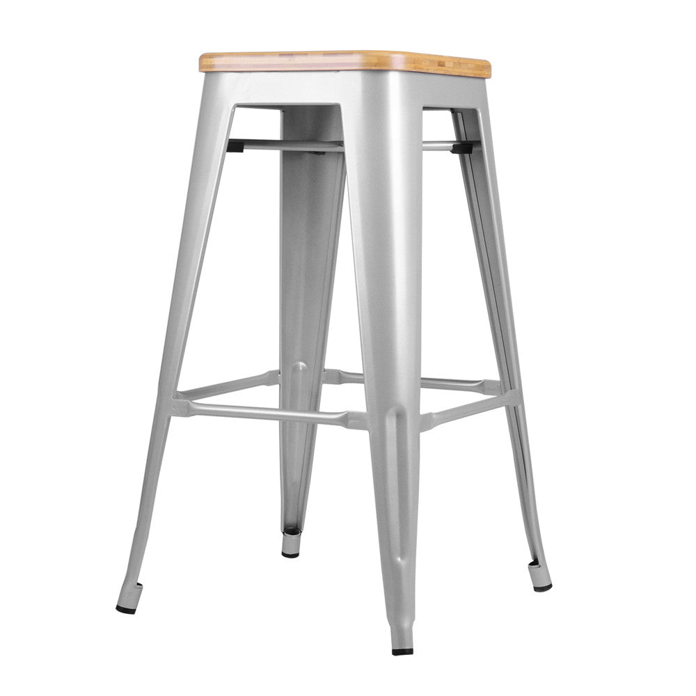 Set of 2 Replica Tolix Kitchen Bar Stool Bamboo Seat 66cm Metal