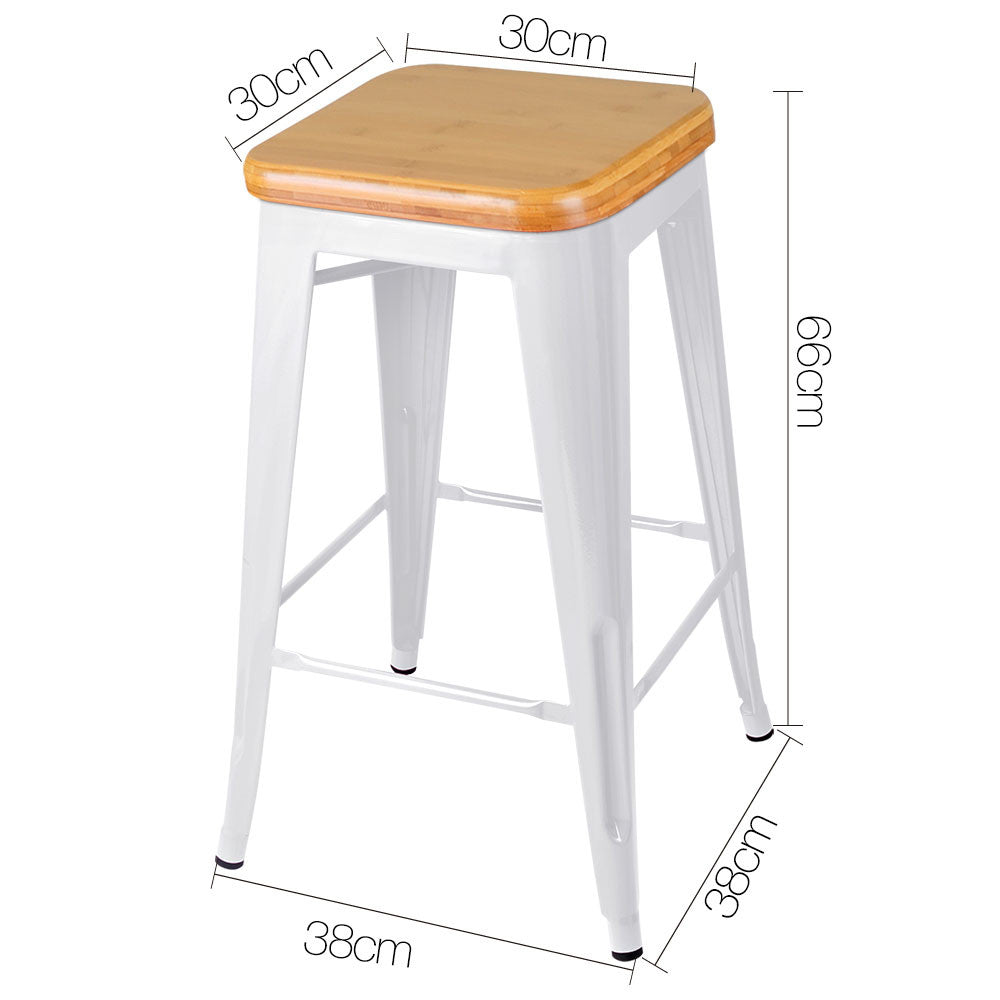 Set of 2 Replica Tolix Kitchen Bar Stool Bamboo Seat 66cm White