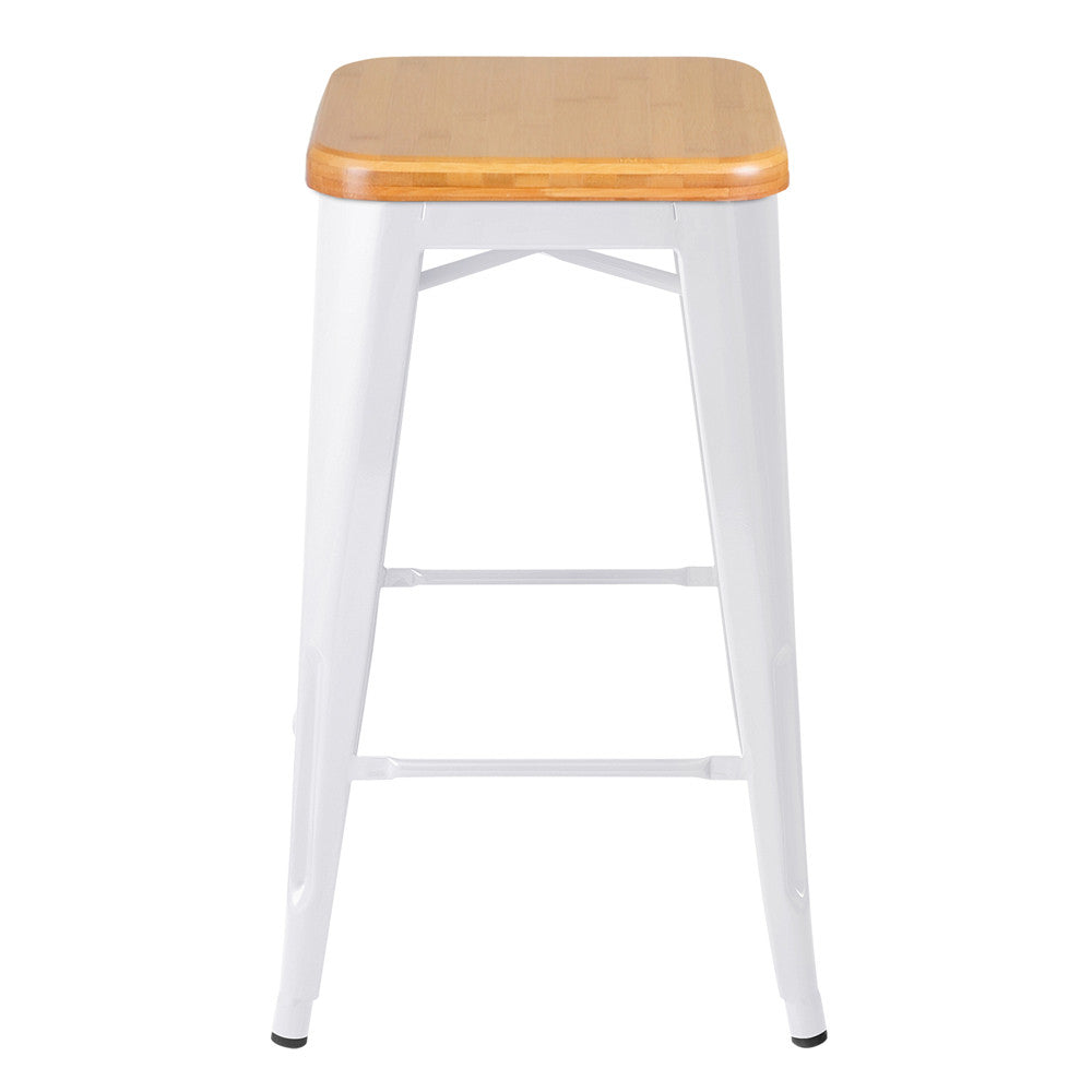 Set of 2 Replica Tolix Kitchen Bar Stool Bamboo Seat 66cm White