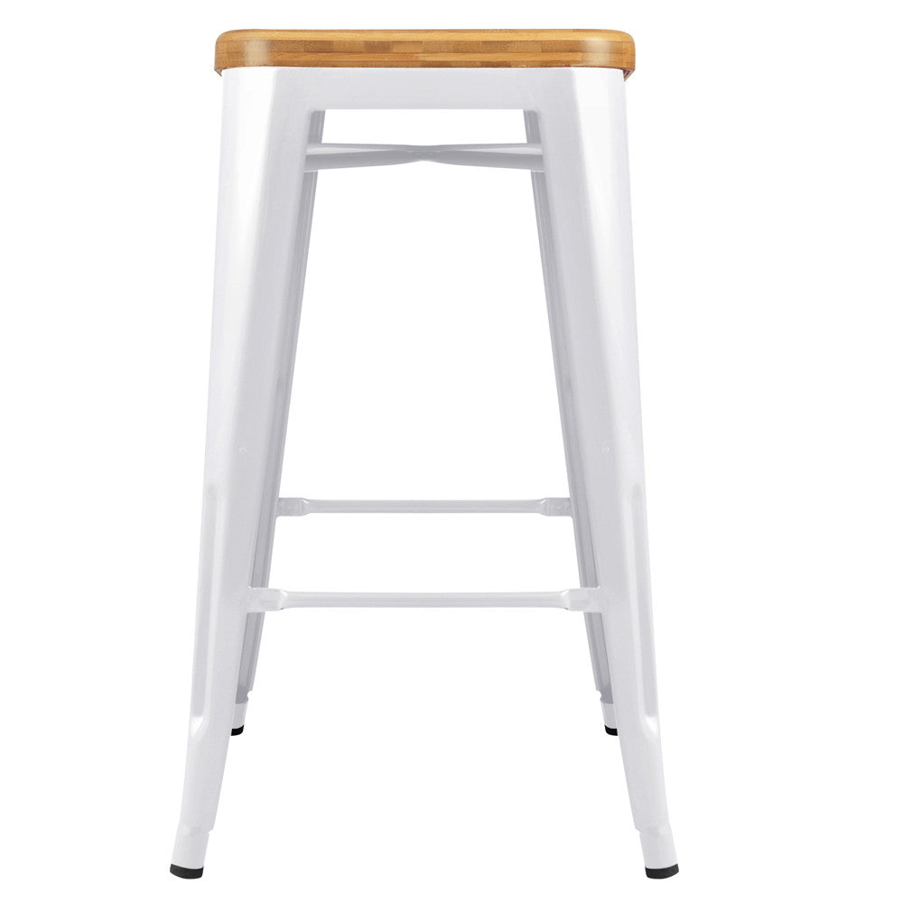 Set of 2 Replica Tolix Kitchen Bar Stool Bamboo Seat 66cm White