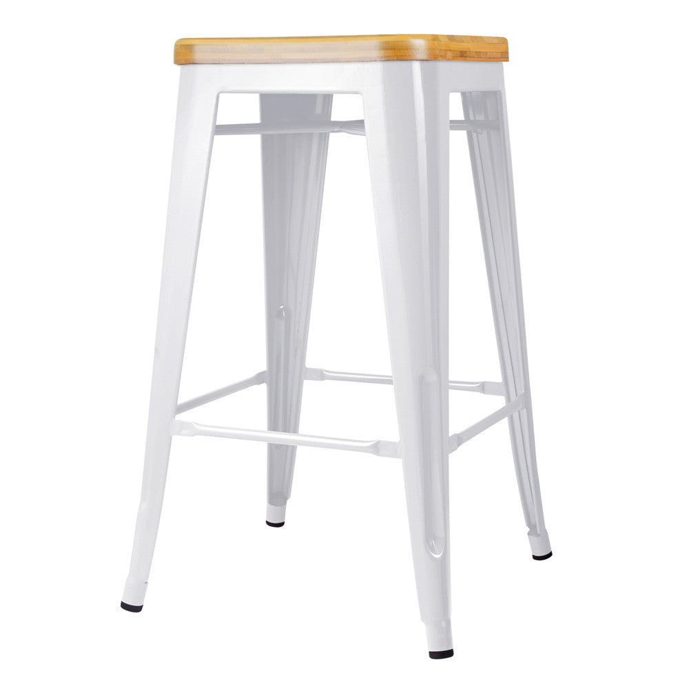 Set of 2 Replica Tolix Kitchen Bar Stool Bamboo Seat 66cm White