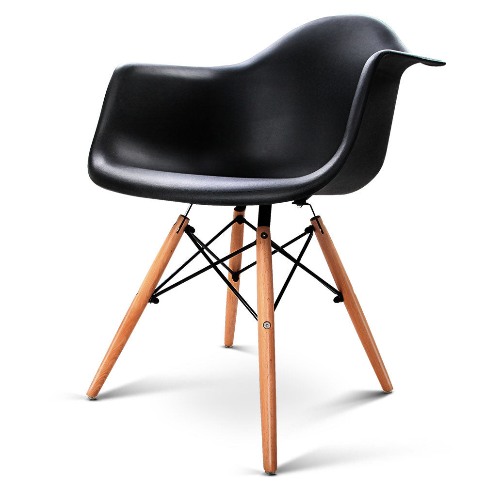 Set of 2 Replica Eames Cafe Chairs Beech Black