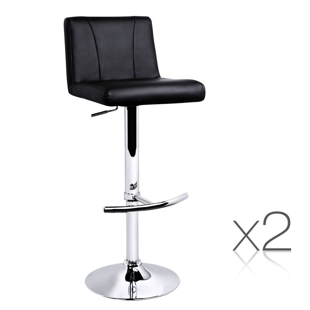 Set of 2 PU Leather Kitchen Bar Stool Black