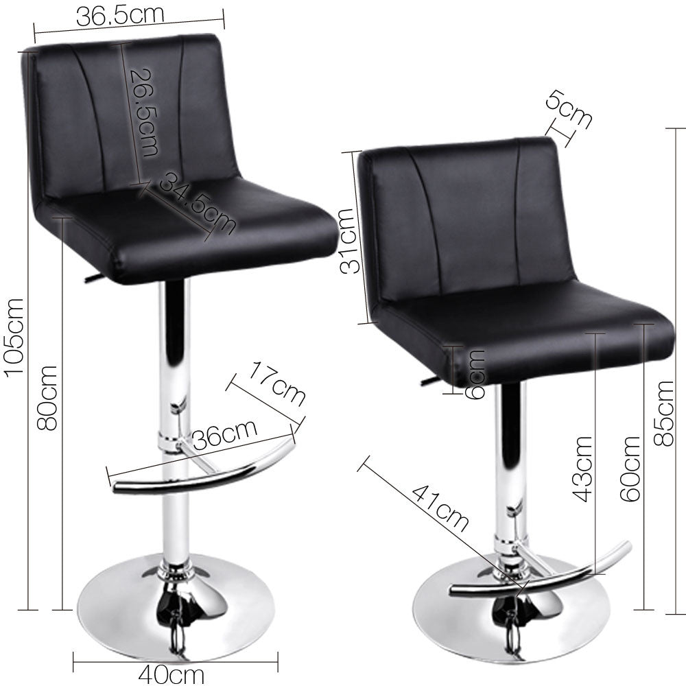 Set of 2 PU Leather Kitchen Bar Stool Black