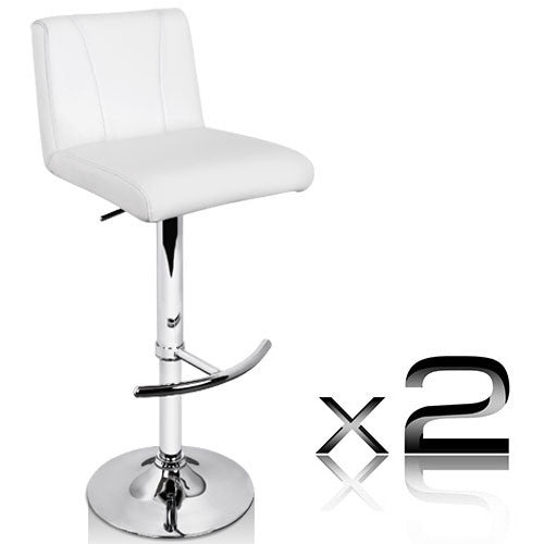 Set of 2 PU Leather Kitchen Bar Stool White