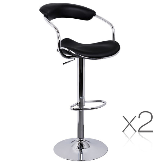 Set of 2 PU Leather Kitchen Bar Stool Black