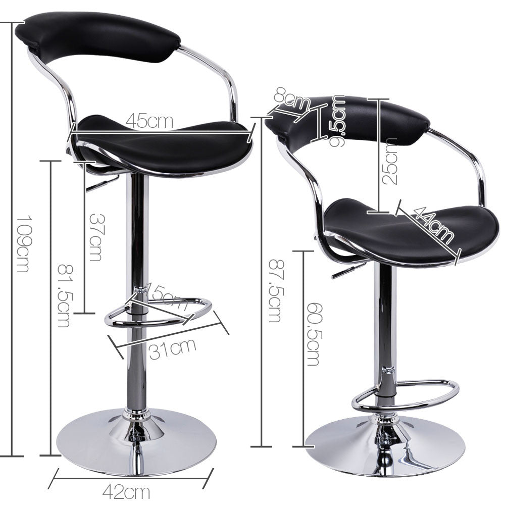 Set of 2 PU Leather Kitchen Bar Stool Black