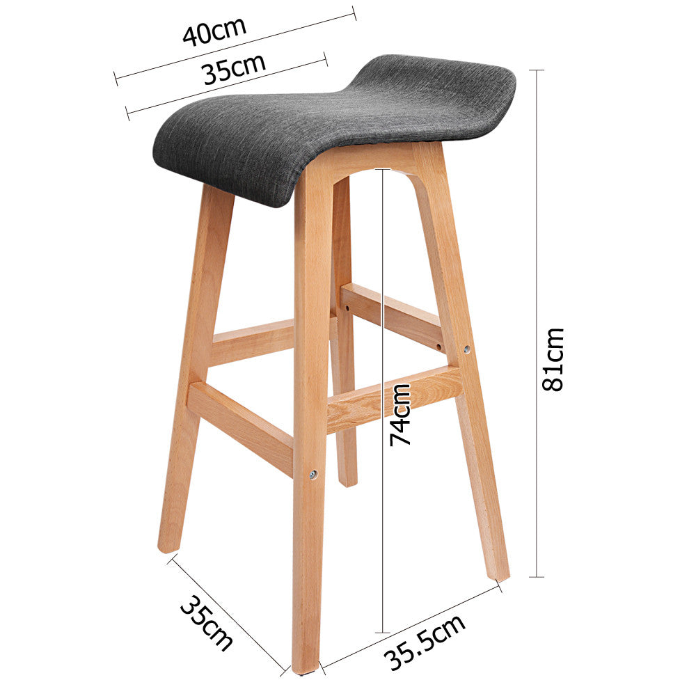 2 x Beech Wood Fabric Bar Stools - Black