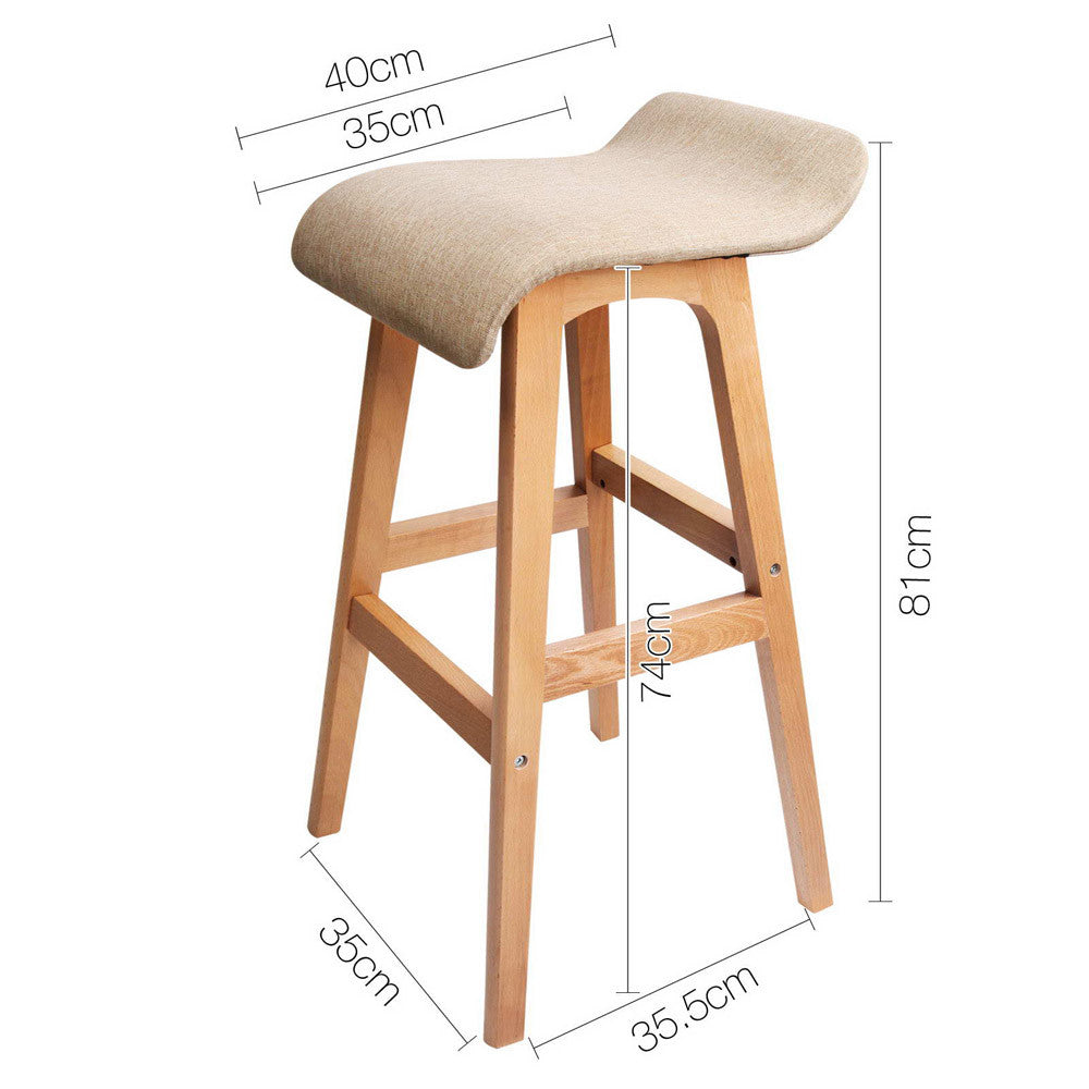 2 x Beech Wood Fabric Bar Stools - Taupe