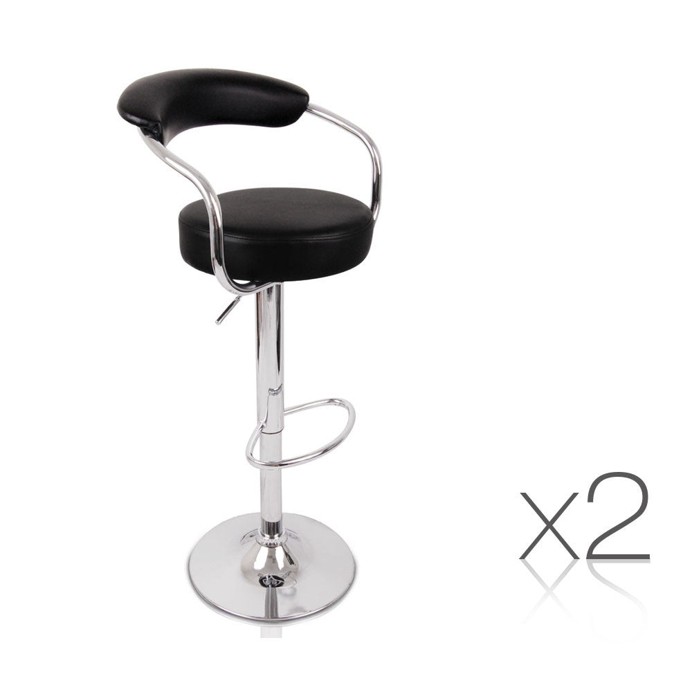 Set of 2 PU Leather Kitchen Bar Stool Black