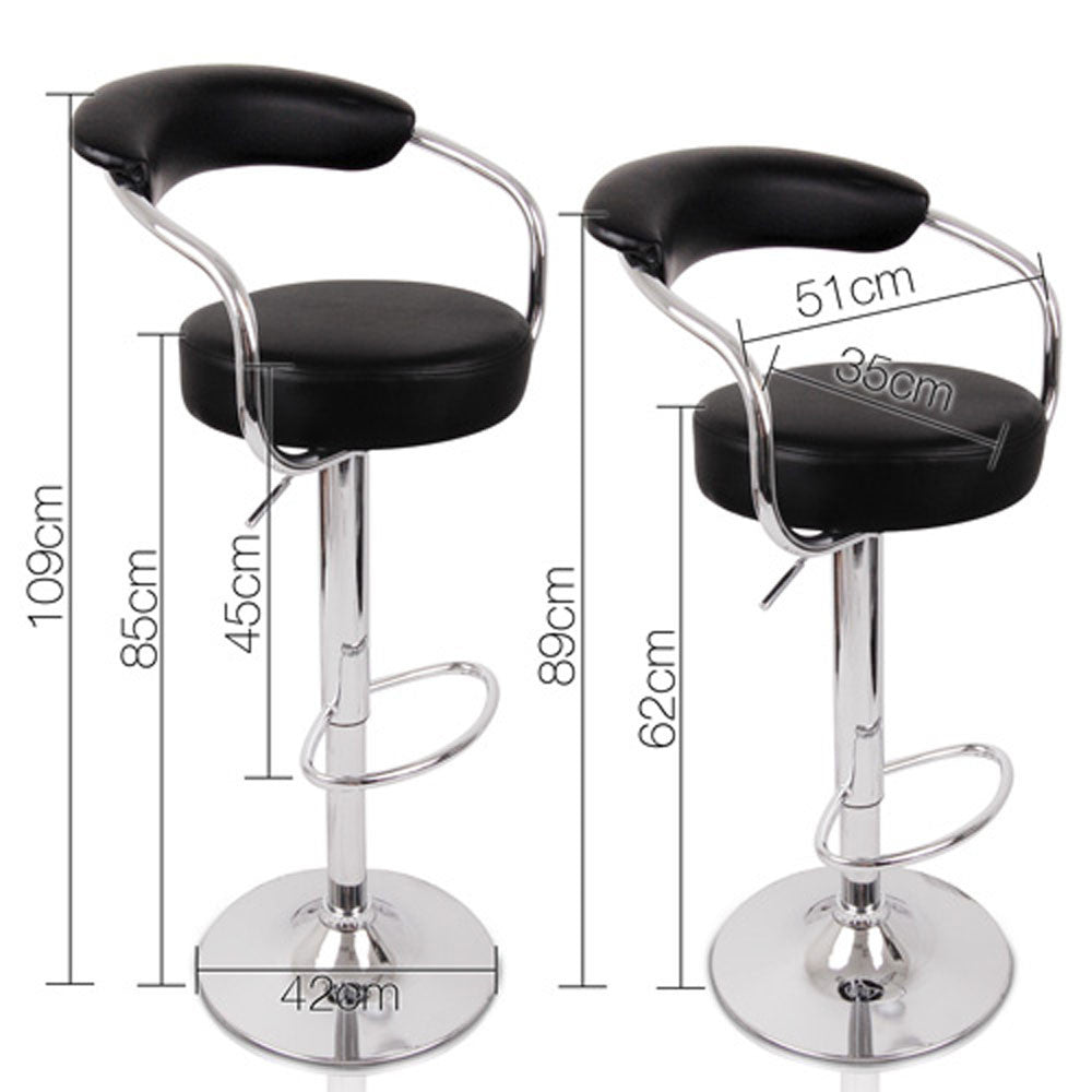 Set of 2 PU Leather Kitchen Bar Stool Black