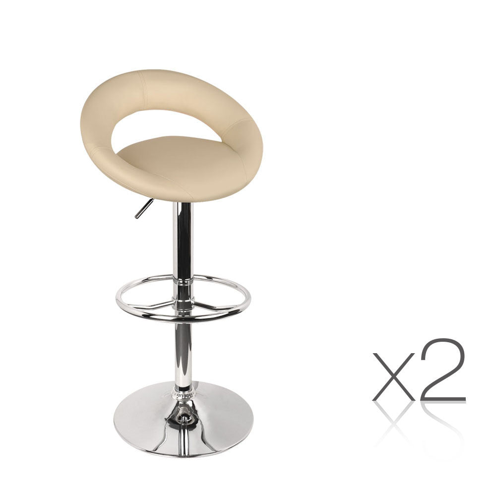 Set of 2 PU Leather Kitchen Bar Stool Beige