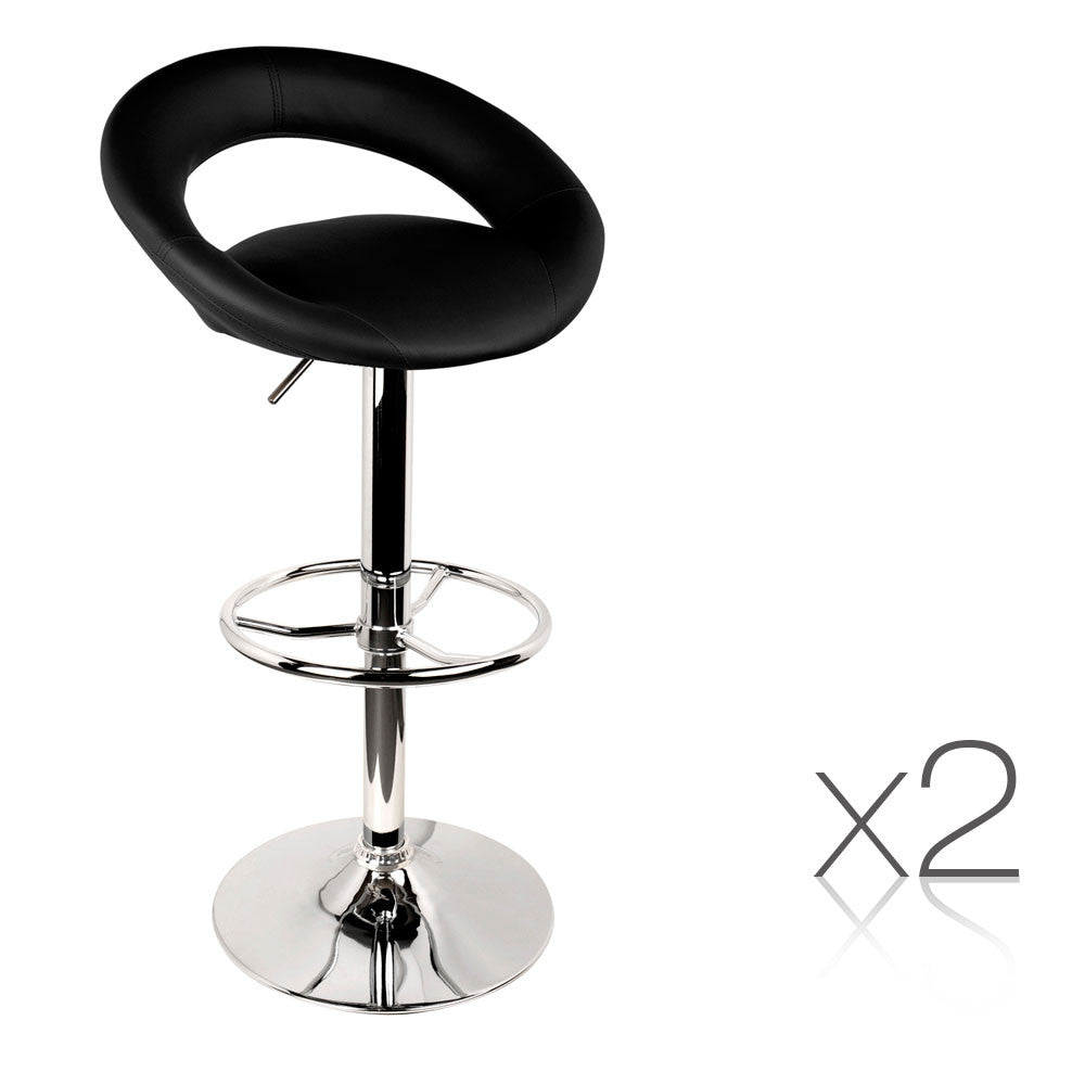 Set of 2 PU Leather Kitchen Bar Stool Black