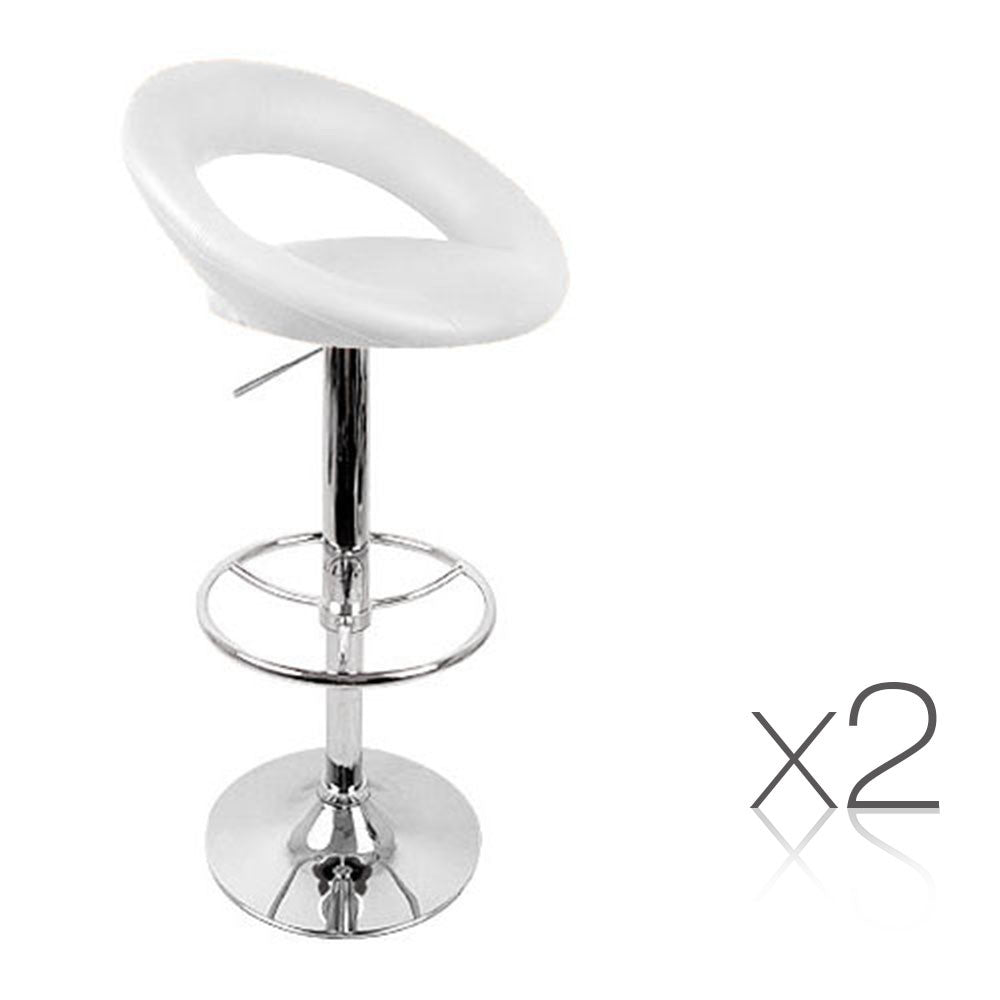 Set of 2 PU Leather Kitchen Bar Stool White