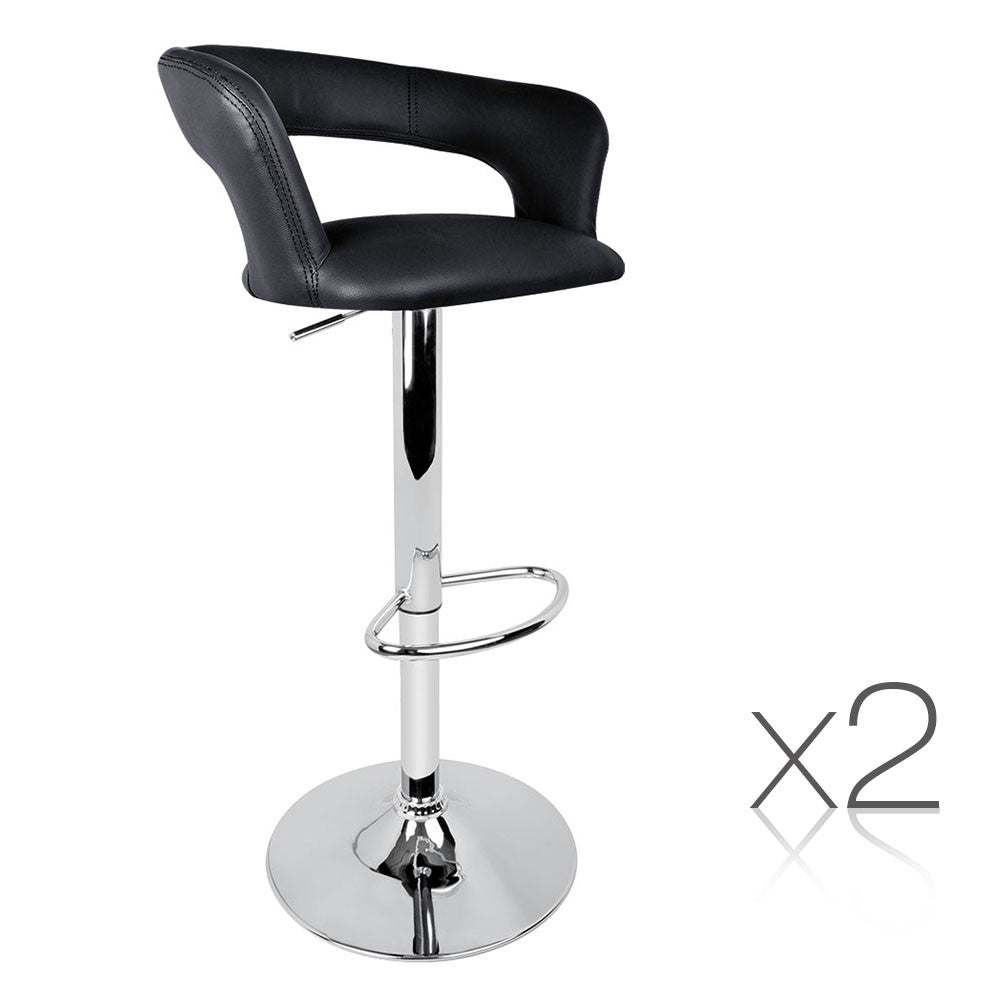 Set of 2 PU Leather Kitchen Bar Stool Black