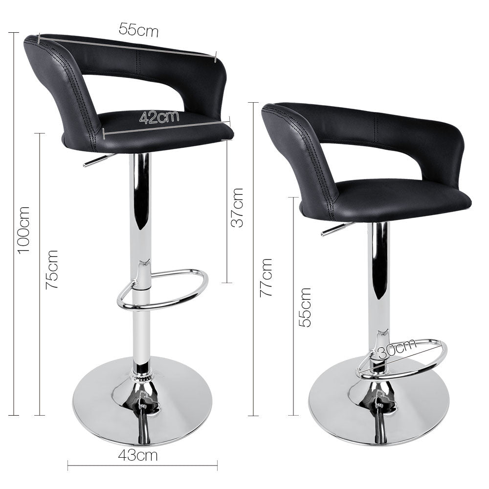 Set of 2 PU Leather Kitchen Bar Stool Black